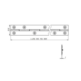 Петля рояльная L-750 мм, цинк, Россия