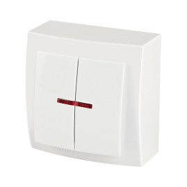 Выключатель двухклавишный с подсветкой открытой проводки цвет Белый NILSON