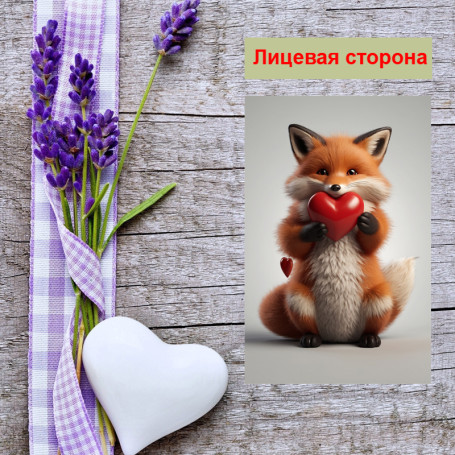 Мини открытка - карточка &quot;Лисенок и два сердечка&quot;, бирка для подарков, односторонние, 20 шт - Артикул 210041
