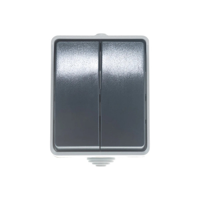 Выключатель двухклавишный, открытой установки, герметичный IP54, IEK ФОРС - Артикул EVS20-K03-10-54-DC