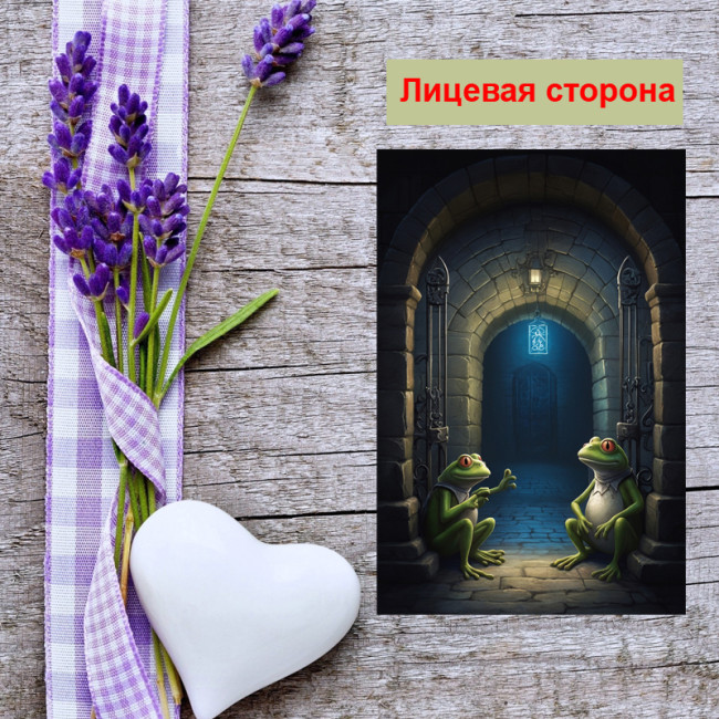 Мини открытка - карточка "Лягушки в замке", бирка для подарков, односторонние, 20 шт - Артикул 210015