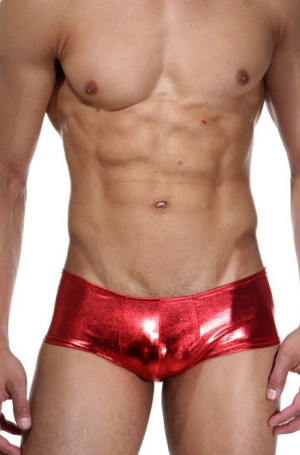 Ярко-красные трусы-хипсы из гладкого блестящего материала - Артикул 399641