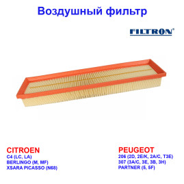фильтр воздушный! Peugeot 206/307 1.6 16V 00>, Citroen C4 1.6 16V 04>