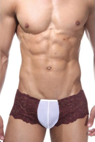 Кружевные трусы-хипсы с белой вставкой - Артикул 399693