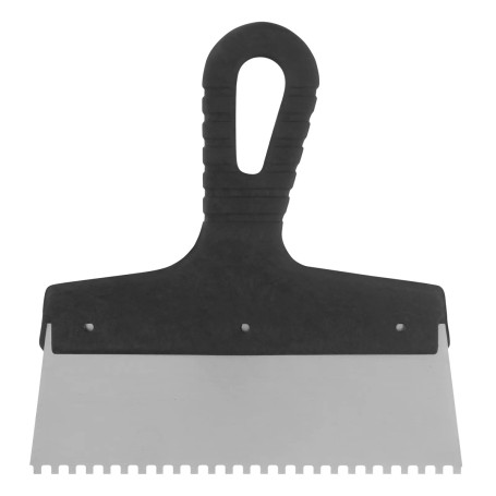 Шпатель из нержавеющей стали, 200 мм, зуб 4 х 4 мм, пластмассовая ручка - Артикул 8545611
